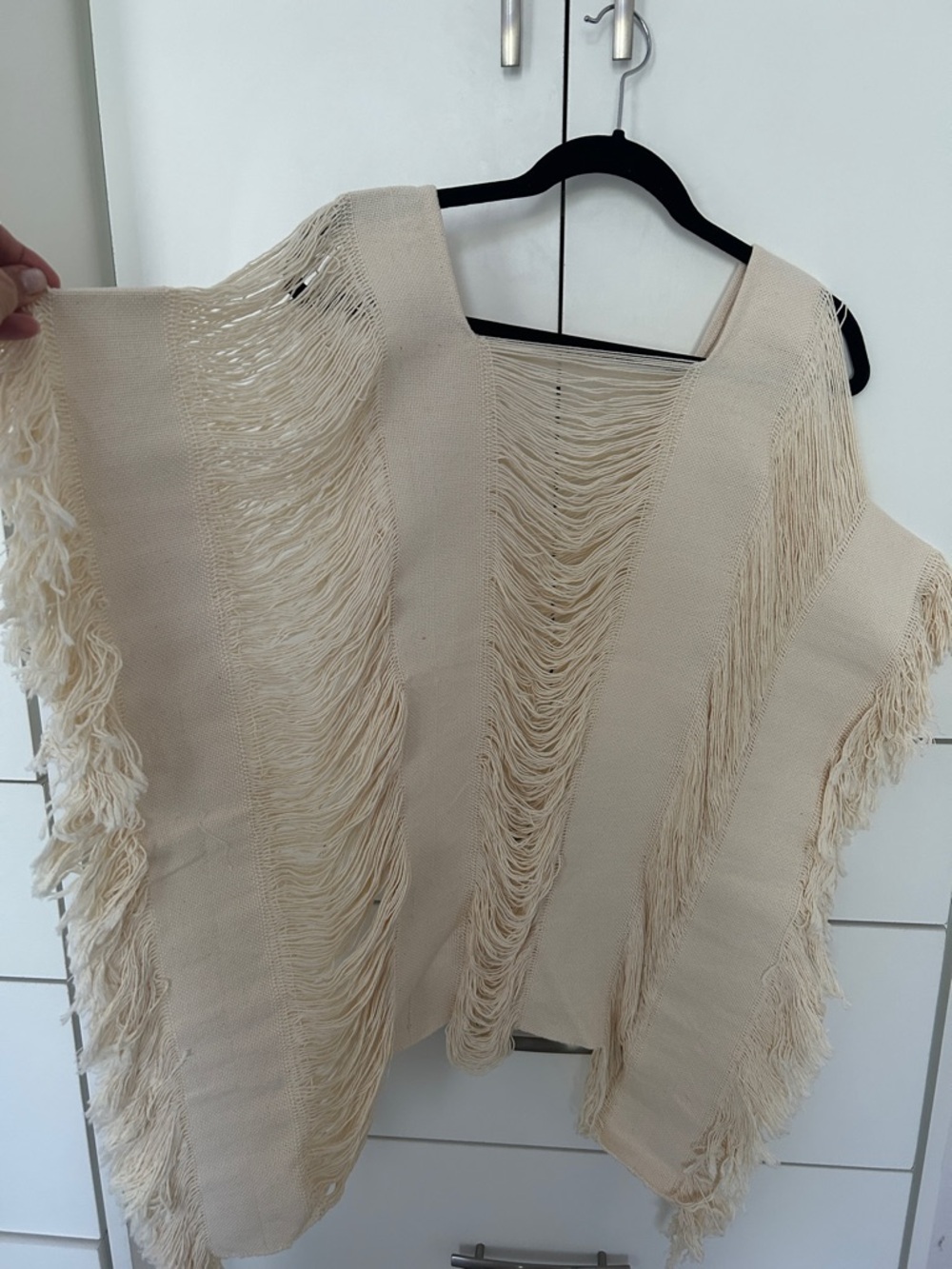 Fringed Knit Poncho for in Cream